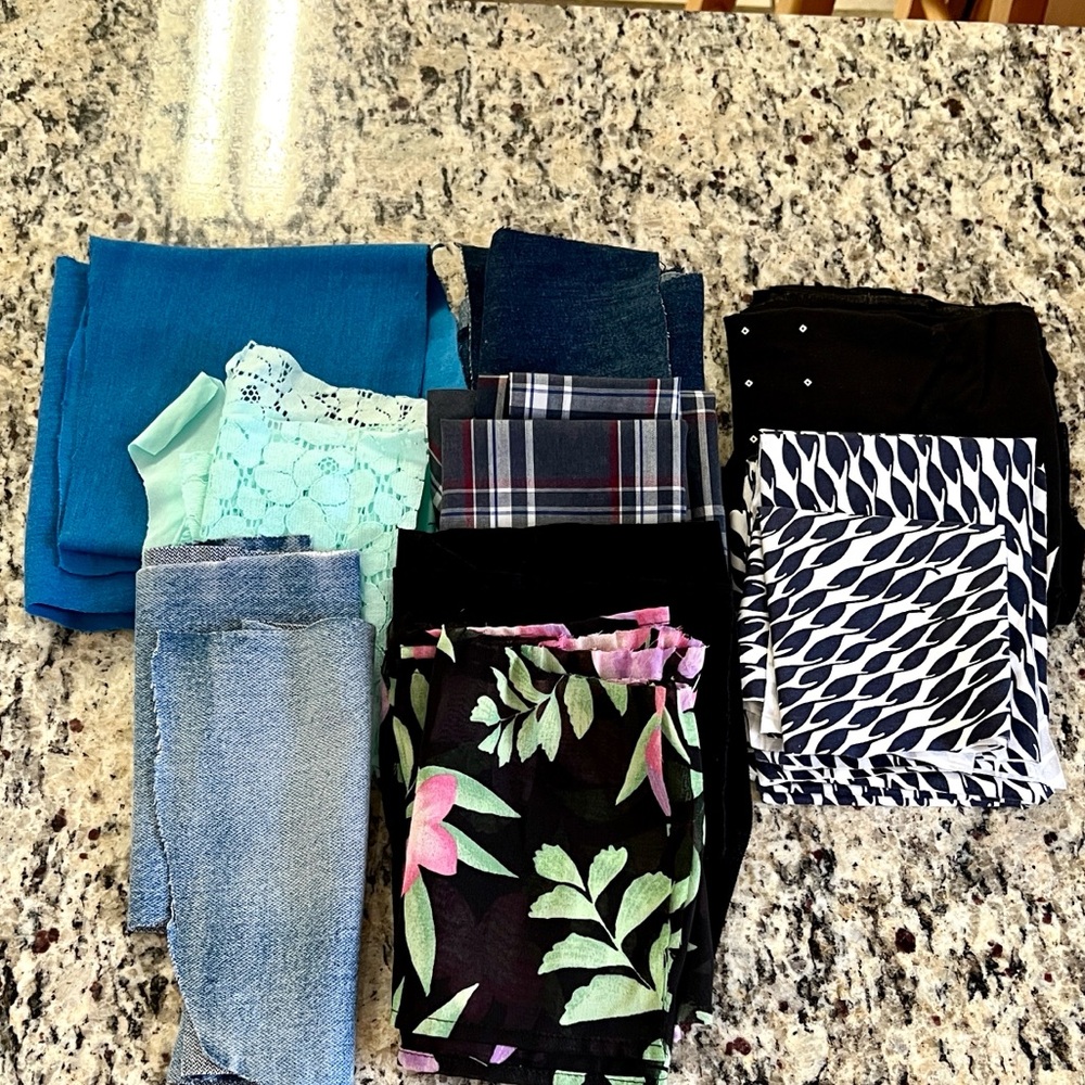 9 Mixed Color and Print Bundle of Fabric Scraps 2 Pounds various Sizes